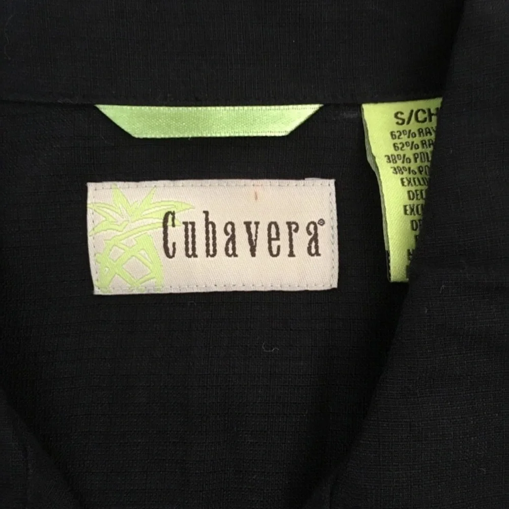 Black Embroidered Button-Up Shirt with Yellow-Green Beverage Motifs - Picture 2 of 6